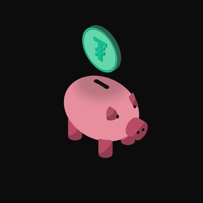 Tether Floating Over a Piggy Bank - animated icon from Crypto & Currency Piggy Bank Float