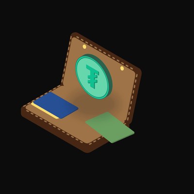 Tether Floating Over a Wallet - illustration from Crypto & Currency Wallet Float