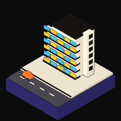 Pink Point Block Tower with a Grid of Cantilevered Balconies Animated Icon - animated icon from Neo Brutalist Scenes Motion Icons