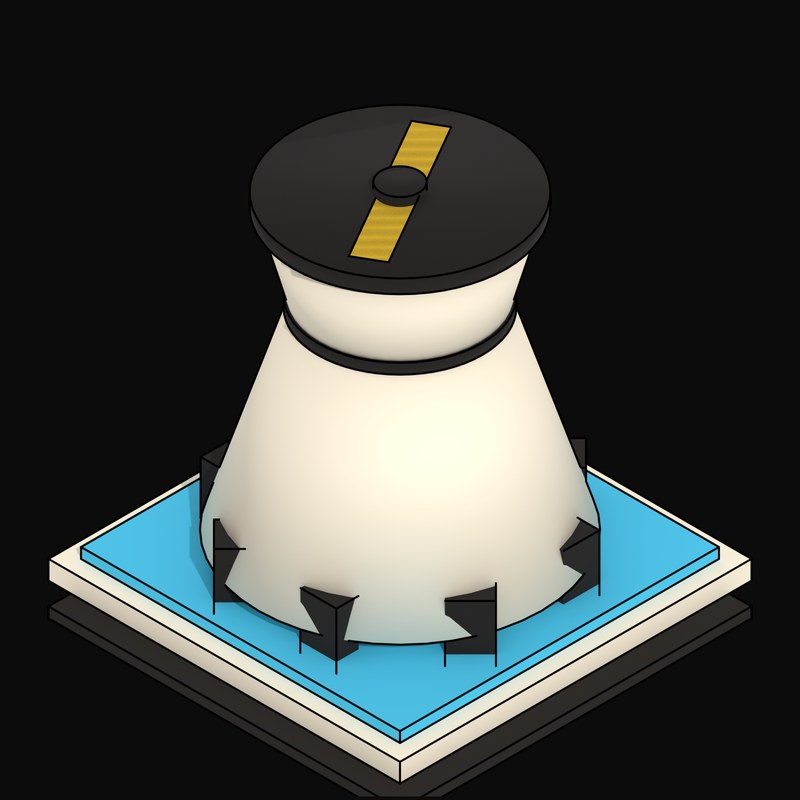 Cream Cooling Tower with a Yellow Fan Deck - 3D icon from Neo Brutalist AI Hardware