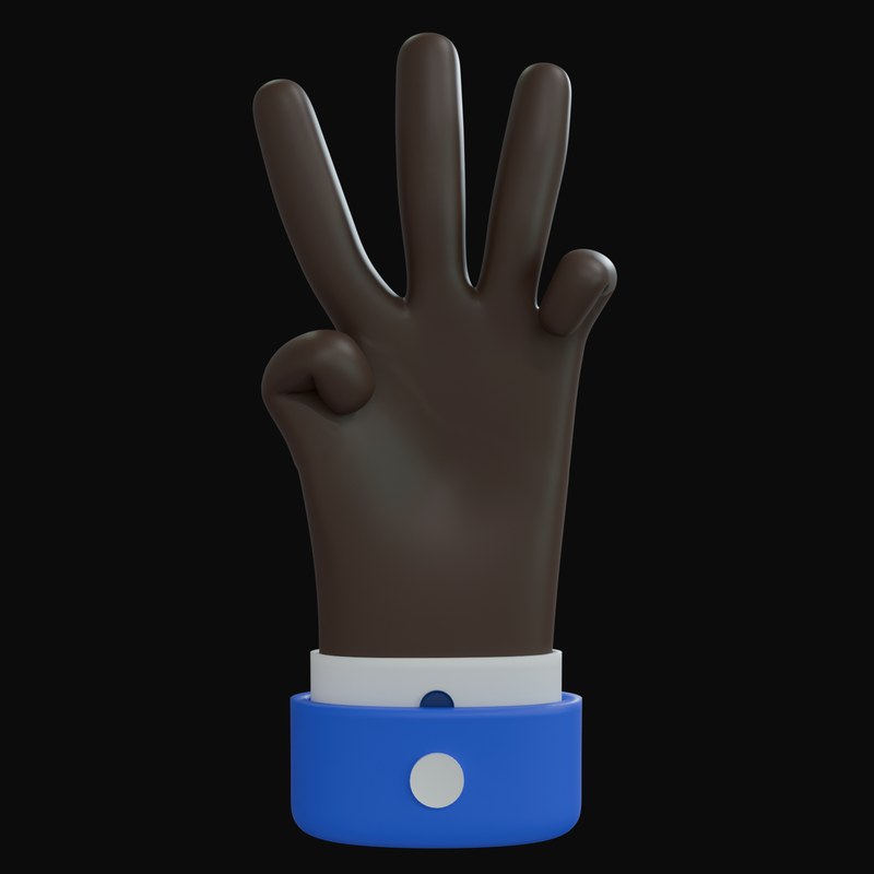 Black Three Fingers Business Hand 3D Icon - 3D icon from Business Hand Gestures 3D Icons