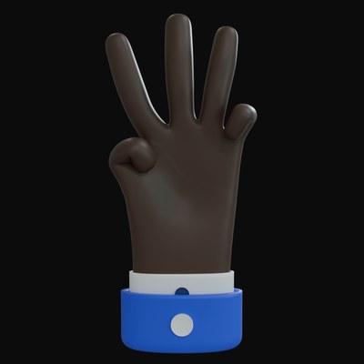 Black Three Fingers Business Hand 3D Icon - 3D icon from Business Hand Gestures 3D Icons