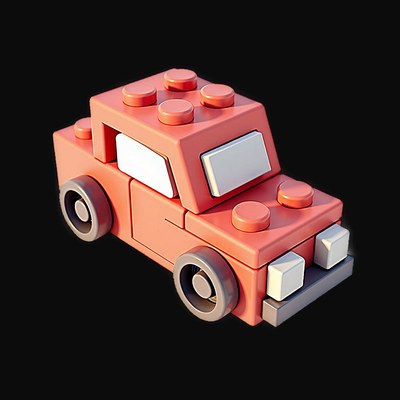 Red Toy Brick City Car - Clay 2 - 3D icon from Toy Brick Vehicles - Clay