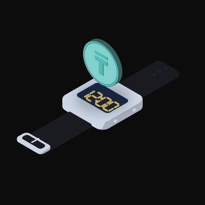 Kazakhstani Tenge Floating Over a Watch - illustration from Crypto & Currency Watch Float