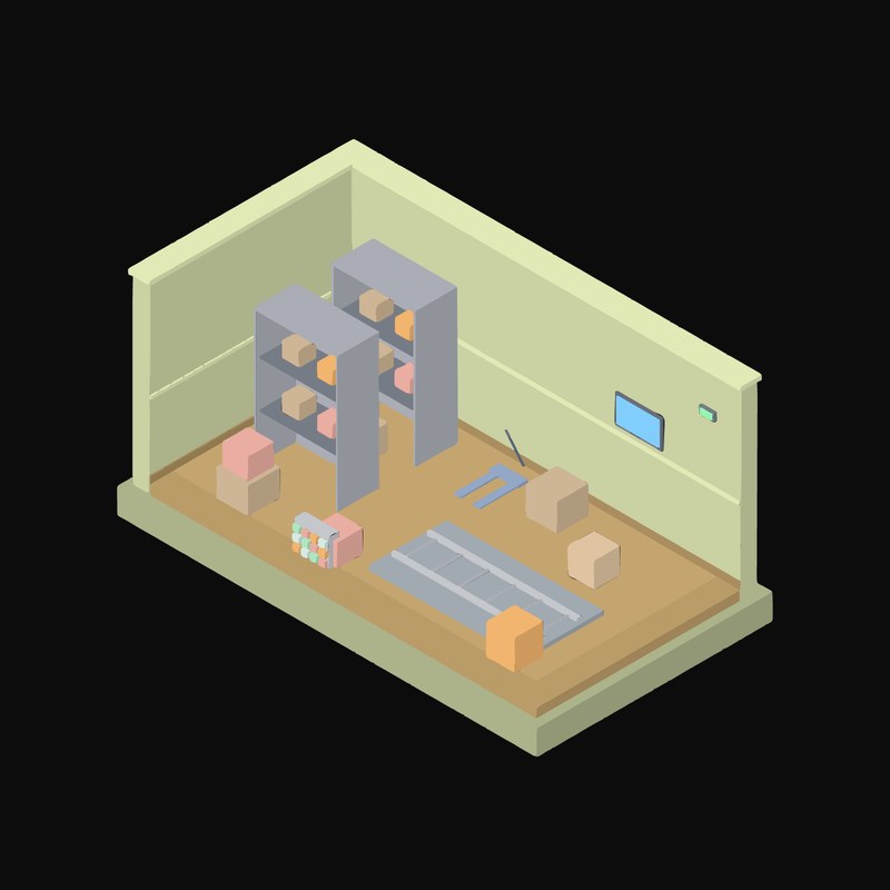 Pale Olive Warehouse Bay with Pallet Racking - illustration from Isometric Room Block Icons