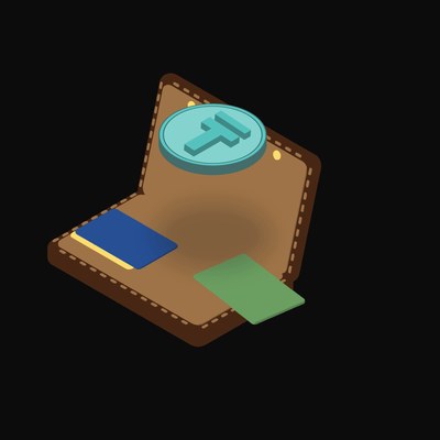 Kazakhstani Tenge Floating Over a Wallet (Back) - illustration from Crypto & Currency Wallet Float