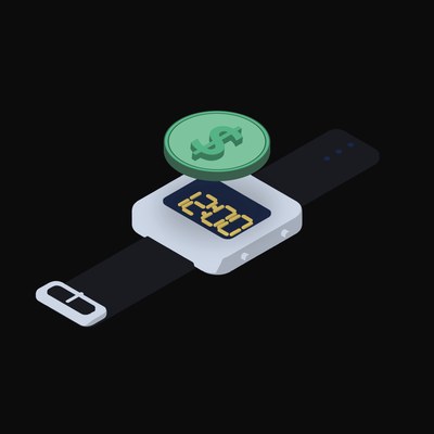 Colombian Peso Floating Over a Watch (Back) - illustration from Crypto & Currency Watch Float