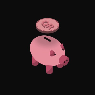 Qatari Riyal Floating Over a Piggy Bank (Back) - animated icon from Crypto & Currency Piggy Bank Float