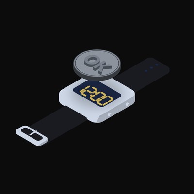 OKB Floating Over a Watch (Back) - illustration from Crypto & Currency Watch Float