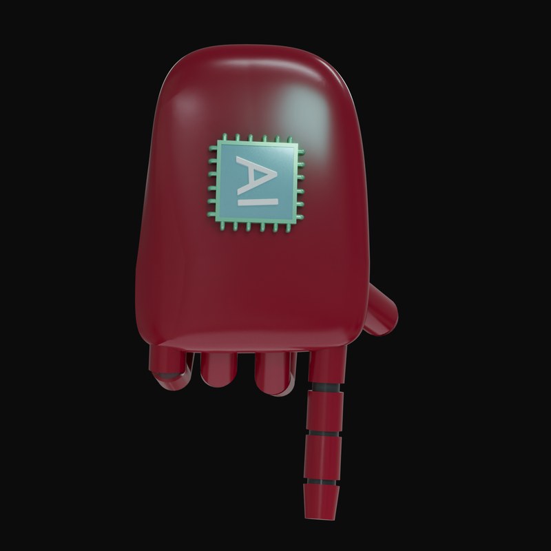 Burgundy Pointing Down Robot Hand 3D Icon - 3D icon from Robot Hand Gestures 3D Icons