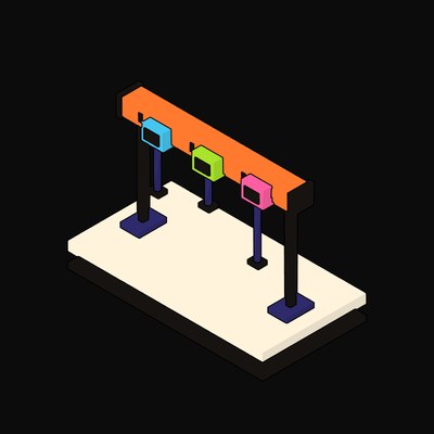 Orange Overhead Busbar Run with Tap Off Boxes - illustration from Neo Brutalist AI Hardware Icons