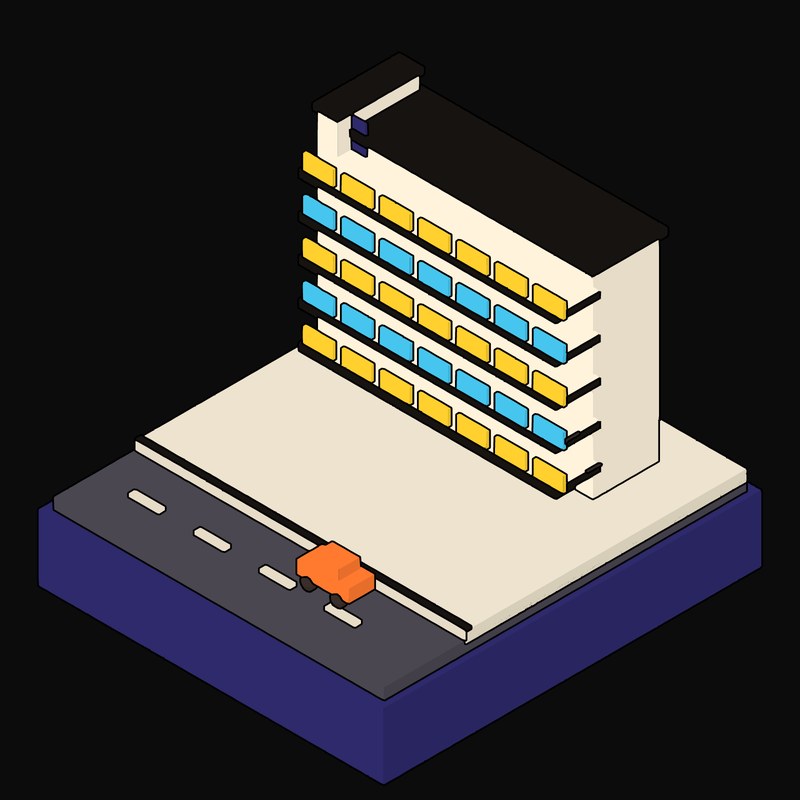 Cyan Streets-in-the-Sky Estate with Open Deck Walkways - illustration from Neo Brutalist Scenes Icons