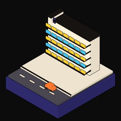 Cyan Streets-in-the-Sky Estate with Open Deck Walkways Animated Icon - animated icon from Neo Brutalist Scenes Motion Icons