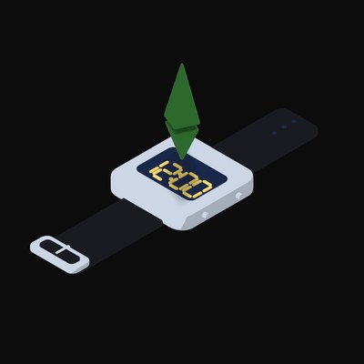 Ethereum Classic Floating Over a Watch - illustration from Crypto & Currency Watch Float