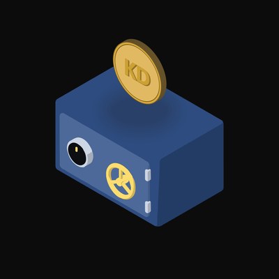 Kuwaiti Dinar Floating Over a Safe - animated icon from Crypto & Currency Safe Float