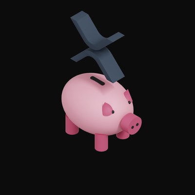 XRP Floating Over a Piggy Bank - 3D icon from Crypto & Currency Piggy Bank Float