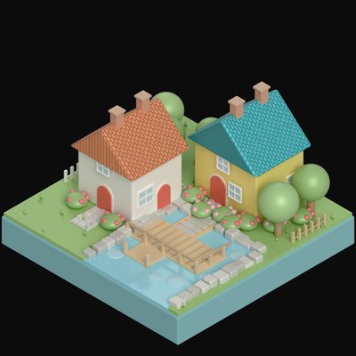 Isometric Village Pond Diorama - 3D icon from Isometric Miniature Dioramas