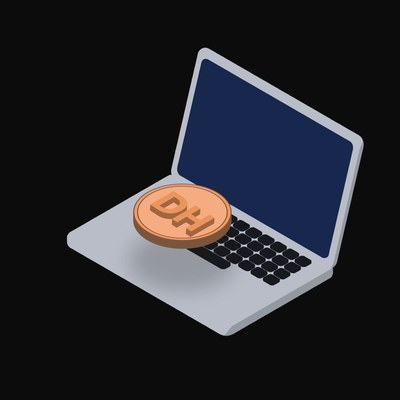 Moroccan Dirham Floating Over a Laptop (Back) - illustration from Crypto & Currency Laptop Float