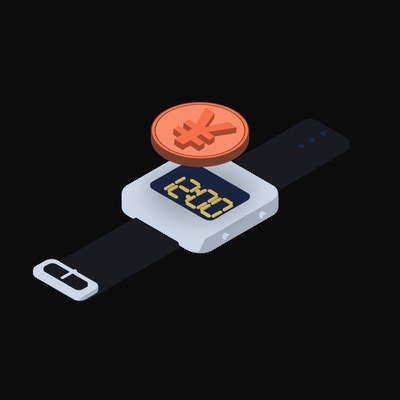 Chinese Yuan Floating Over a Watch (Back) - illustration from Crypto & Currency Watch Float