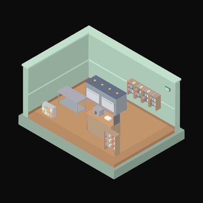 Soft Jade Restaurant Kitchen with a Prep Line - illustration from Isometric Room Block Icons