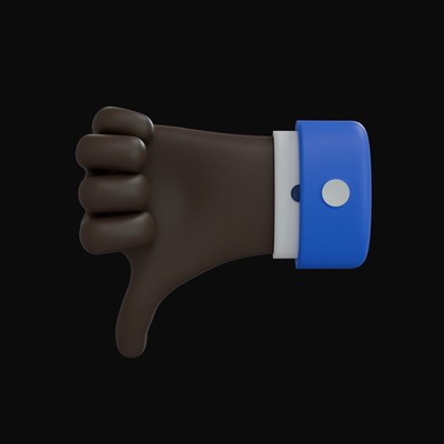 Black Thumbs Down Business Hand 3D Icon - 3D icon from Business Hand Gestures 3D Icons