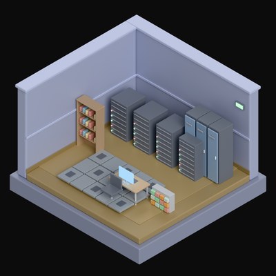 Slate Blue Server Room with a Rack Row - 3D icon from Isometric Room Blocks
