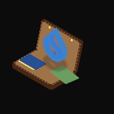 Sui Floating Over a Wallet - illustration from Crypto & Currency Wallet Float