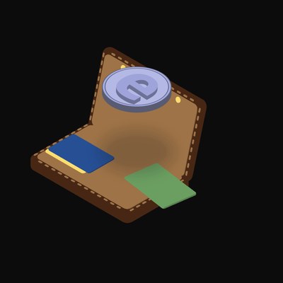 Ethena USDe Floating Over a Wallet (Back) - illustration from Crypto & Currency Wallet Float