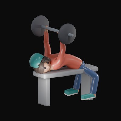 Man Bench Pressing on a Flat Bench - 3D icon from Gym Workout Pose Figures 3D Icons