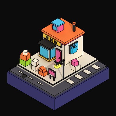 Cream Bakery with an Orange Roof and Bay Window - 3D icon from Neo Brutalist High Street