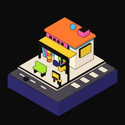 Orange Hardware Store with Goods Under a Canopy - illustration from Neo Brutalist High Street Icons