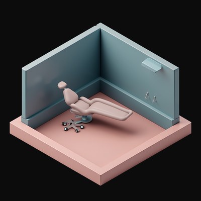 Teal Dental Surgery with a Reclining Chair - 3D icon from Isometric Clay Room Scenes