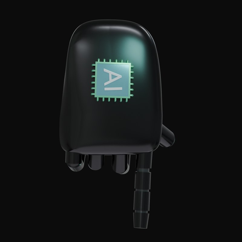 Black Pointing Down Robot Hand 3D Icon - 3D icon from Robot Hand Gestures 3D Icons