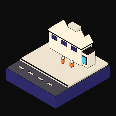Windowless Concrete Pool Enclosure with Plum Clerestory Windows - illustration from Neo Brutalist Scenes Icons