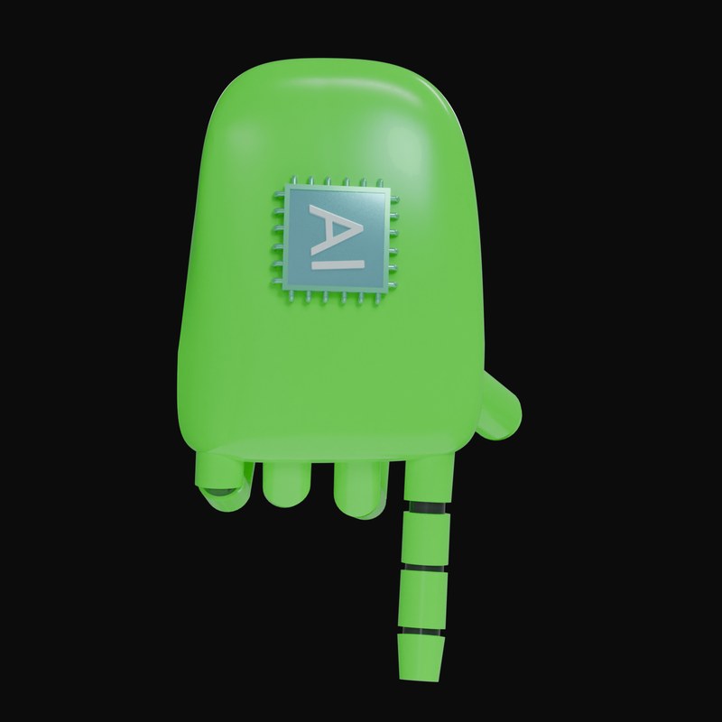 Green Pointing Down Robot Hand 3D Icon - 3D icon from Robot Hand Gestures 3D Icons