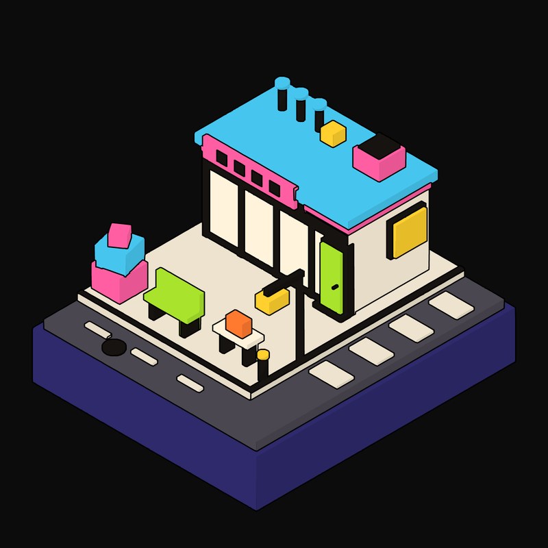 Cyan Laundromat with a Row of Machines - illustration from Neo Brutalist High Street Icons