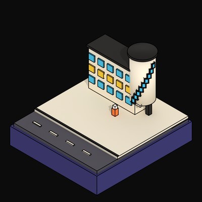 Half-Round Stair Drum Cantilevered off an Office Slab - 3D icon from Neo Brutalist Scenes