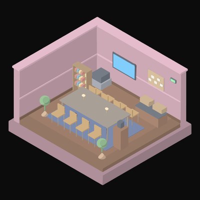 Dusty Rose Meeting Room with a Long Table - illustration from Isometric Room Block Icons