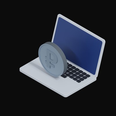 Russian Ruble Floating Over a Laptop - 3D icon from Crypto & Currency Laptop Float