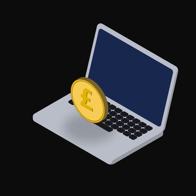 British Pound Floating Over a Laptop - illustration from Crypto & Currency Laptop Float