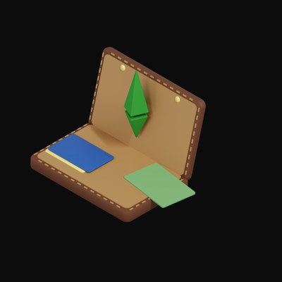 Ethereum Classic Floating Over a Wallet - 3D icon from Crypto & Currency Wallet Float