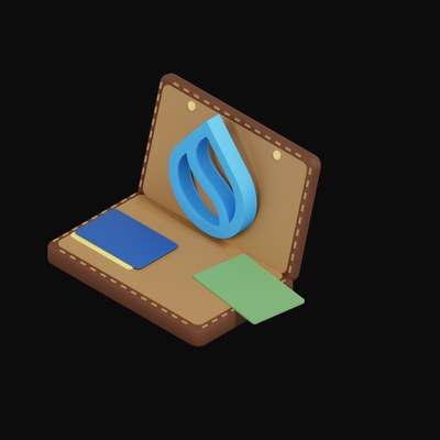 Sui Floating Over a Wallet - 3D icon from Crypto & Currency Wallet Float