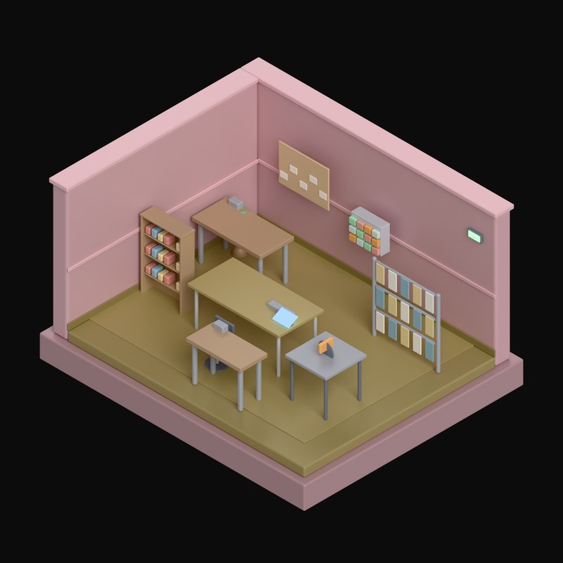 Soft Rosewood Print Workshop with a Press Bench - 3D icon from Isometric Room Blocks