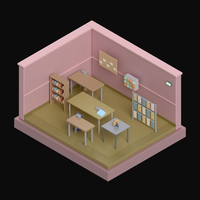 Soft Rosewood Print Workshop with a Press Bench - 3D icon from Isometric Room Blocks