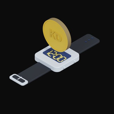 Kuwaiti Dinar Floating Over a Watch - 3D icon from Crypto & Currency Watch Float