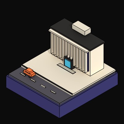 Cyan Research Institute Behind a Brise-Soleil Fin Screen - 3D icon from Neo Brutalist Scenes