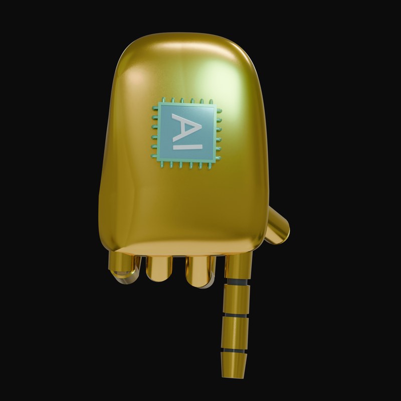 Gold Pointing Down Robot Hand 3D Icon - 3D icon from Robot Hand Gestures 3D Icons