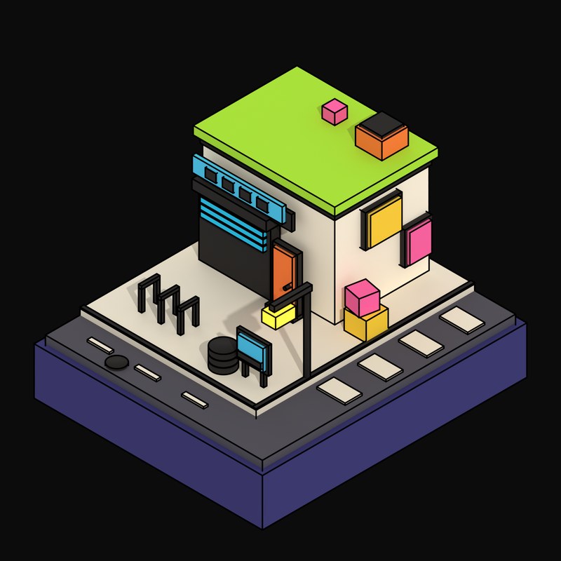 Lime-Roofed Bike Workshop with a Roller Shutter - 3D icon from Neo Brutalist High Street