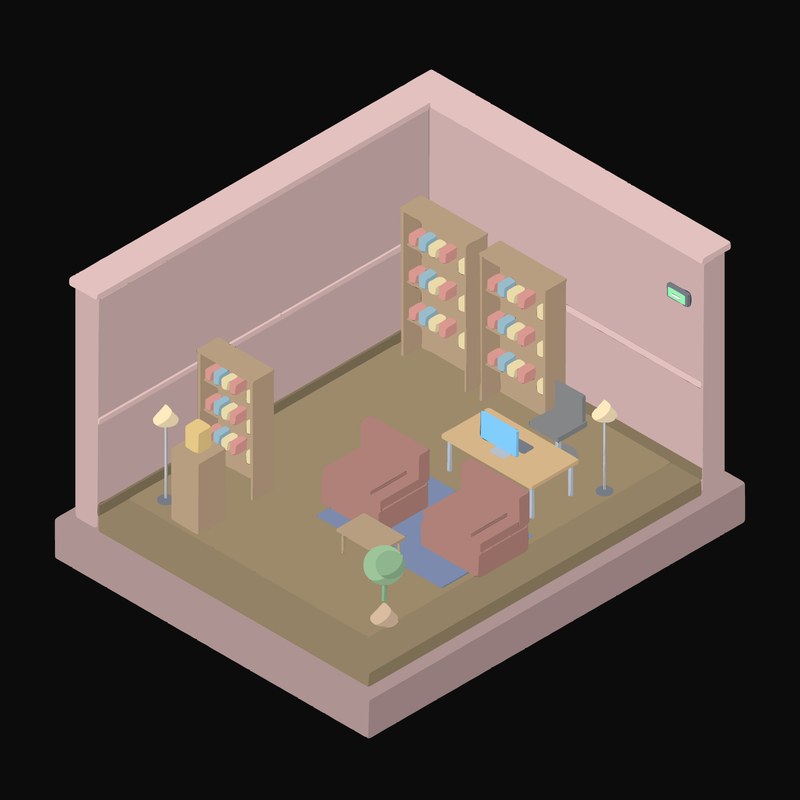 Muted Brick Law Office with a Book Wall Animated Icon - animated icon from Isometric Room Block Motion Icons