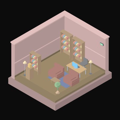 Muted Brick Law Office with a Book Wall - illustration from Isometric Room Block Icons